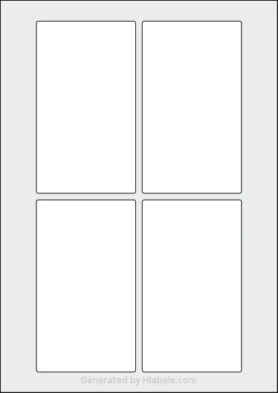 AALabels® AAD004 template with 4 rectangular 75 x 130 millimeter labels per sheet, on A4-size adhesive blank label sheets.