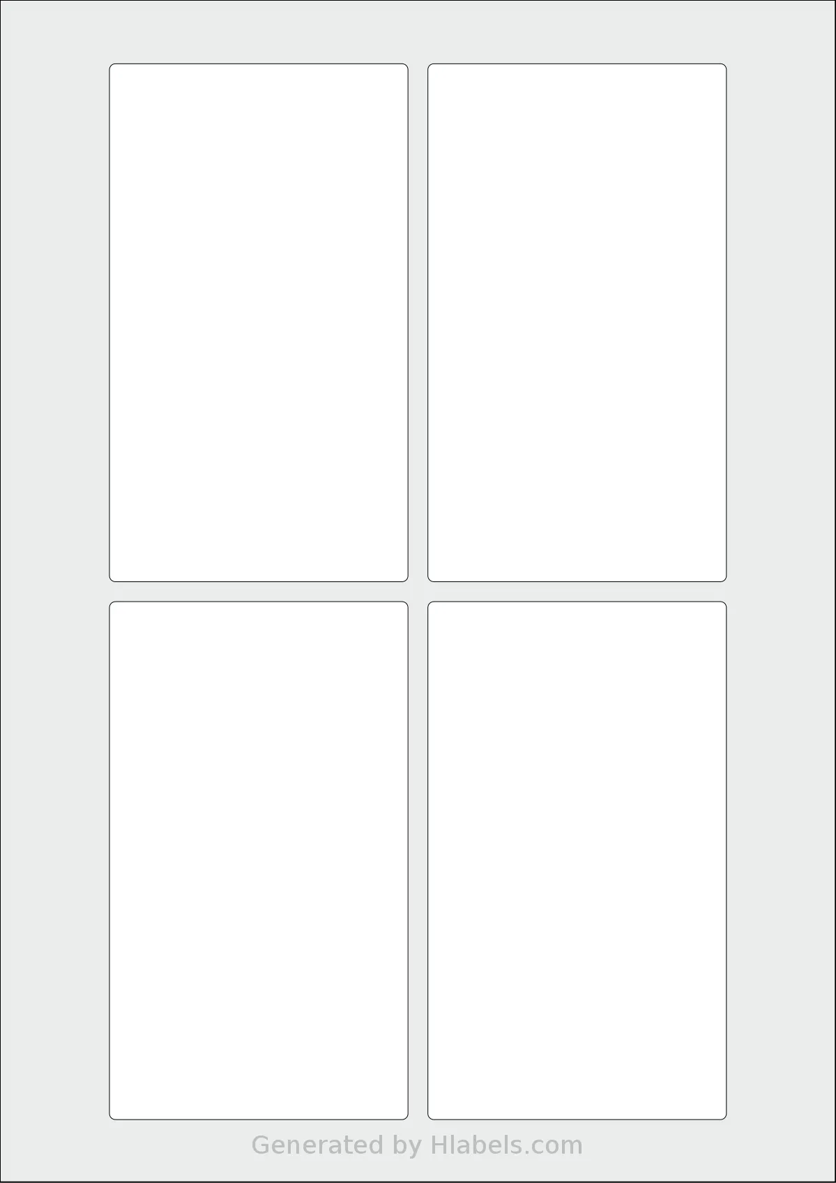 AALabels® AAD004 template with 4 rectangular 75 x 130 millimeter labels per sheet, on A4-size adhesive blank label sheets.