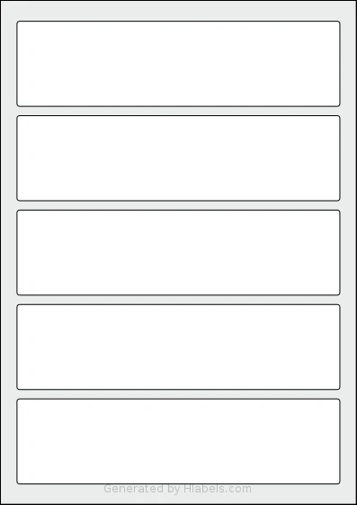 AALabels® AAD005 template with 5 rectangular 190 x 50 millimeter labels per sheet, on A4-size adhesive blank label sheets.