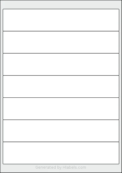 AALabels® AAD007 template with 7 rectangular 200 x 38 millimeter labels per sheet, on A4-size adhesive blank label sheets.