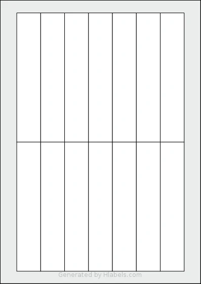 AALabels® AAD014 template with 14 rectangular 25 x 135 millimeter labels per sheet, on A4-size adhesive blank label sheets.