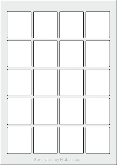 AALabels® AAD020 template with 20 rectangular 43 x 48 millimeter labels per sheet, on A4-size adhesive blank label sheets.