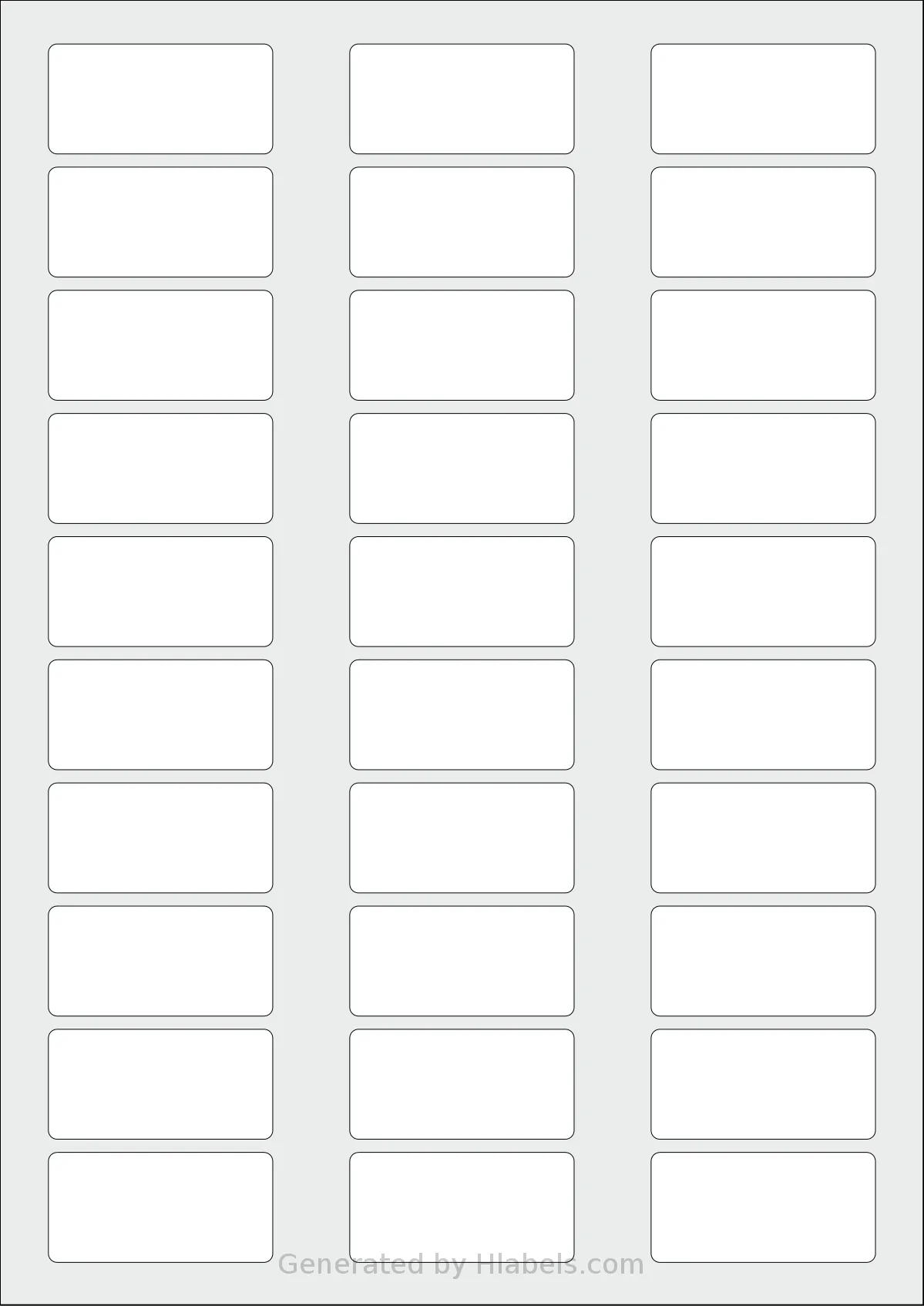 AALabels® AAD030 template with 30 rectangular 51 x 25 millimeter labels per sheet, on A4-size adhesive blank label sheets.