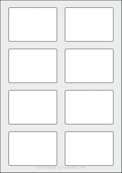 AALabels® AADE08 template with 8 rectangular 83 x 58 millimeter labels per sheet, on A4-size adhesive blank label sheets.