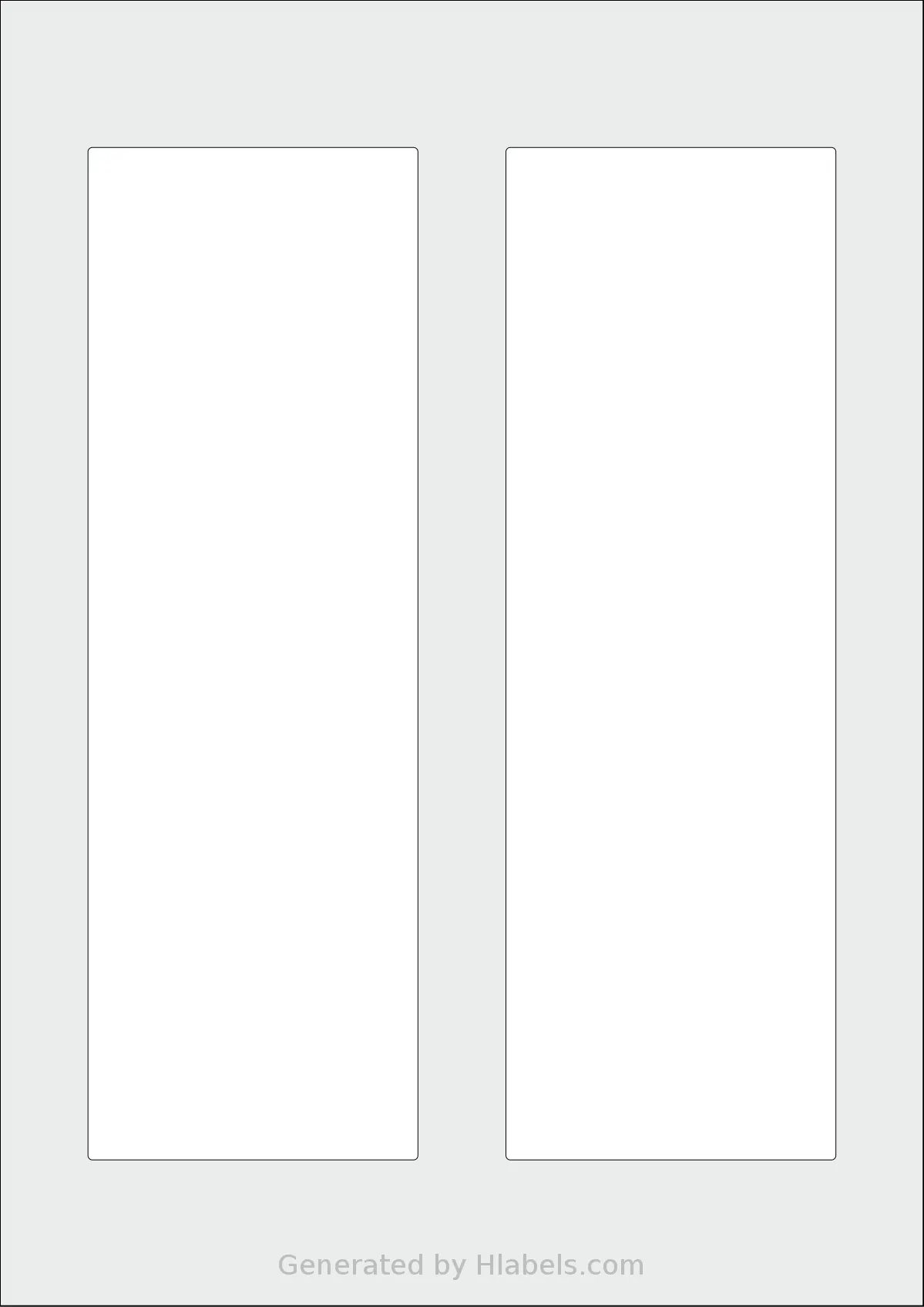 AALabels® AADG02 template with 2 rectangular 75 x 230 millimeter labels per sheet, on A4-size adhesive blank label sheets.