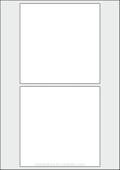 AALabels® AAE002 template with 2 square 140 x 140 millimeter labels per sheet, on A4-size adhesive blank label sheets.