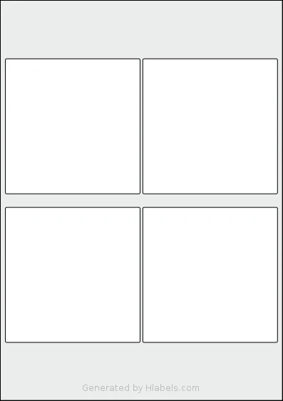 AALabels® AAE004 template with 4 square 100 x 100 millimeter labels per sheet, on A4-size adhesive blank label sheets.