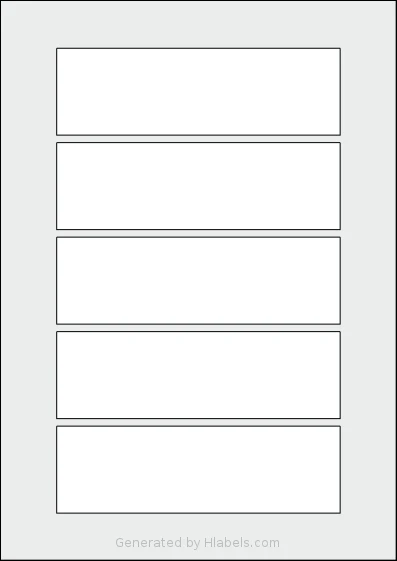 AALabels® AAE005 template with 5 rectangular 150 x 46 millimeter labels per sheet, on A4-size adhesive blank label sheets.