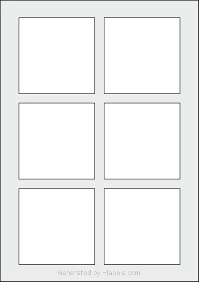 AALabels® AAE006 template with 6 square 80 x 80 millimeter labels per sheet, on A4-size adhesive blank label sheets.