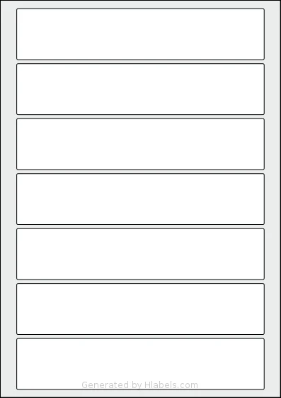 AALabels® AAE007 template with 7 rectangular 185 x 38 millimeter labels per sheet, on A4-size adhesive blank label sheets.