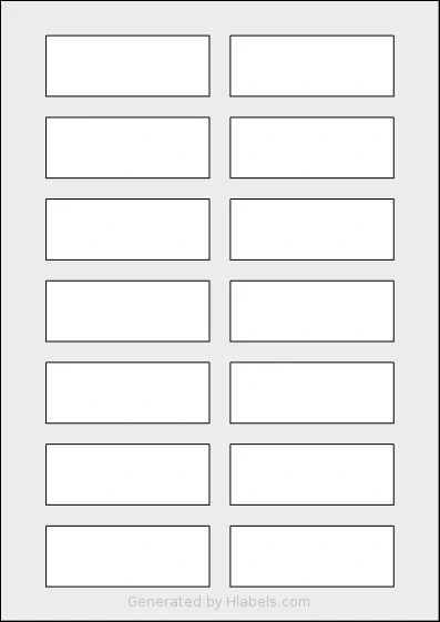 AALabels® AAE014 template with 14 rectangular 78 x 29 millimeter labels per sheet, on A4-size adhesive blank label sheets.