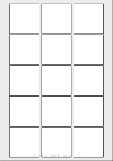 AALabels® AAE015 template with 15 square 55 x 55 millimeter labels per sheet, on A4-size adhesive blank label sheets.