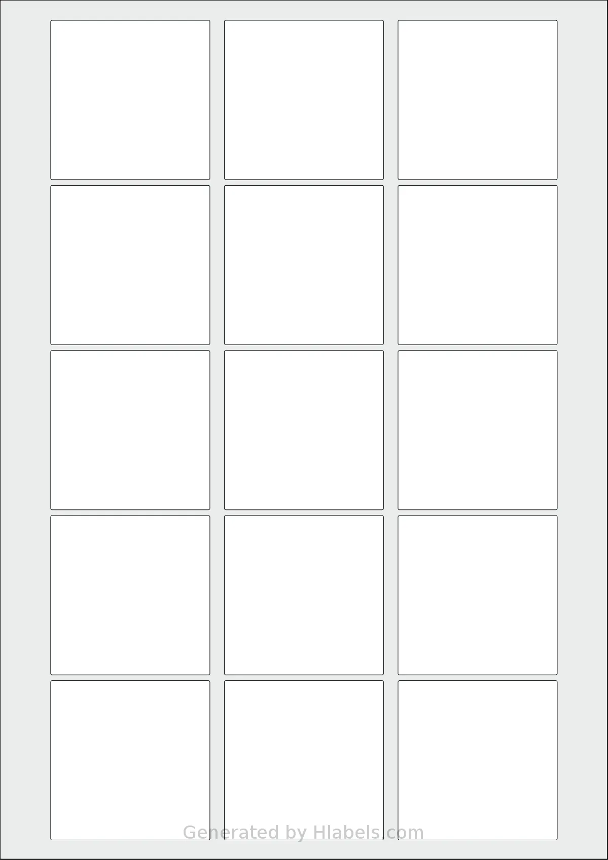AALabels® AAE015 template with 15 square 55 x 55 millimeter labels per sheet, on A4-size adhesive blank label sheets.