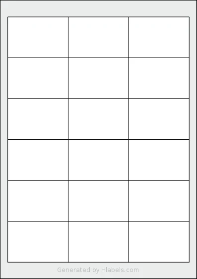 AALabels® AAE018 template with 18 rectangular 64.5 x 43.5 millimeter labels per sheet, on A4-size adhesive blank label sheets.