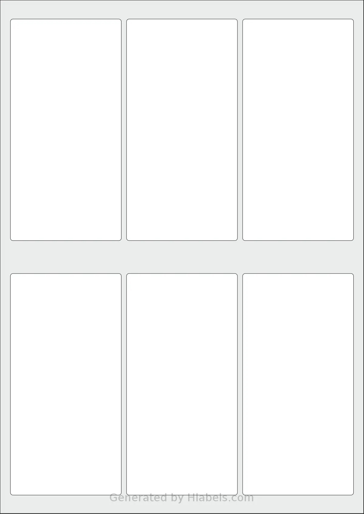 AALabels® AAEE06 template with 6 rectangular 64 x 128 millimeter labels per sheet, on A4-size adhesive blank label sheets.