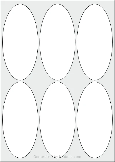 AALabels® AAEF06 template with 6 oval 65 x 139.5 millimeter labels per sheet, on A4-size adhesive blank label sheets.