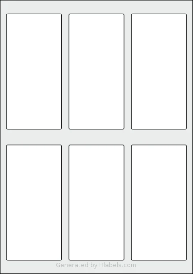 AALabels® AAEJ06 template with 6 rectangular 60 x 125 millimeter labels per sheet, on A4-size adhesive blank label sheets.