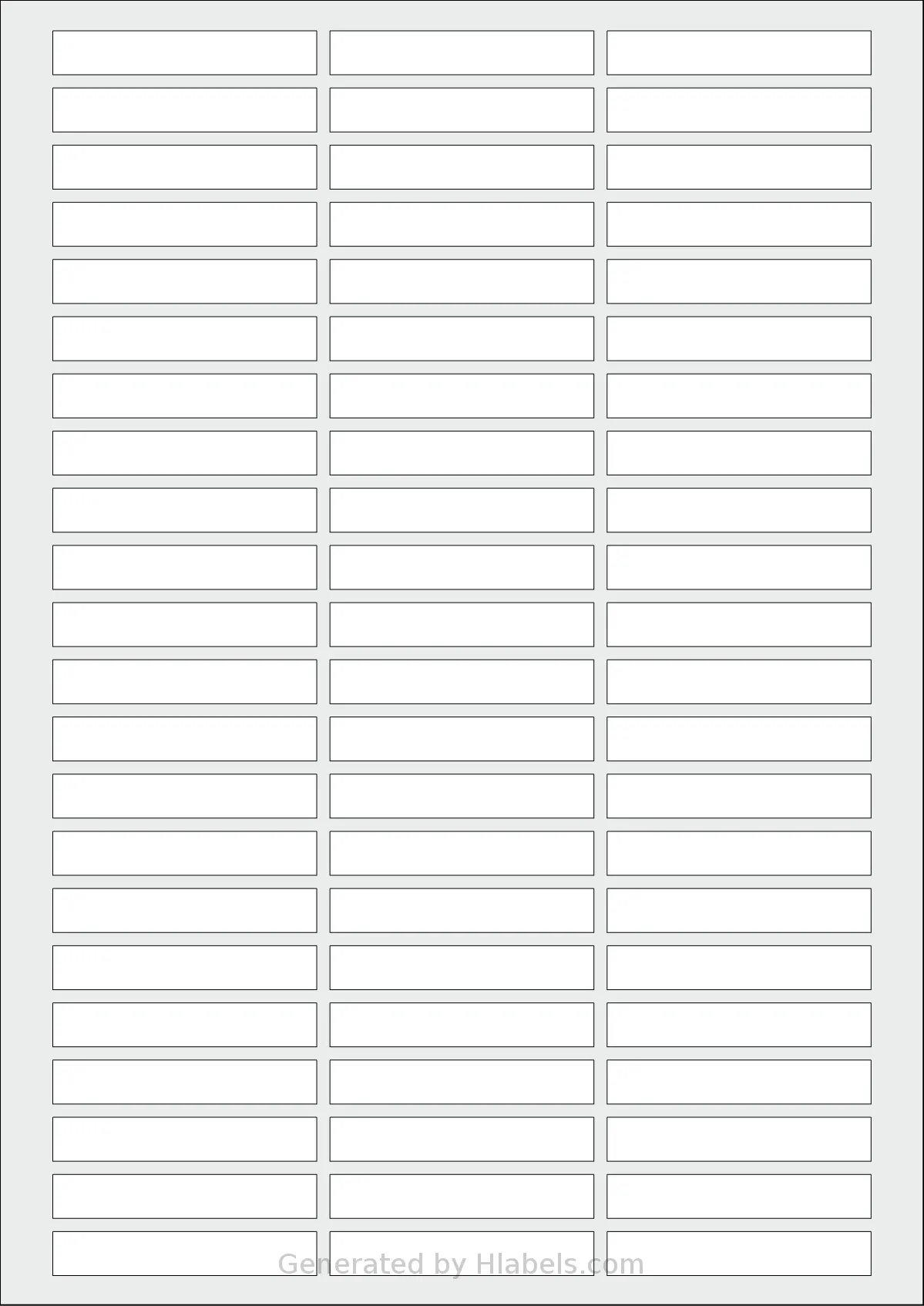 AALabels® AAEK66 template with 66 rectangular 60 x 10 millimeter labels per sheet, on A4-size adhesive blank label sheets.