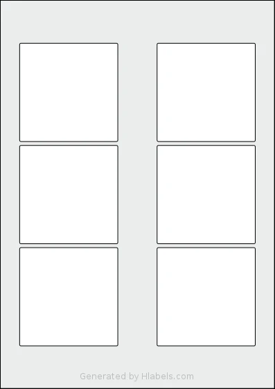 AALabels® AAES06 template with 6 square 75 x 75 millimeter labels per sheet, on A4-size adhesive blank label sheets.