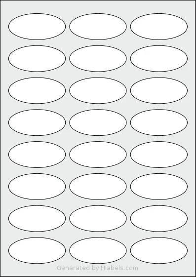 AALabels® AAEV24 template with 24 oval 61 x 28 millimeter labels per sheet, on A4-size adhesive blank label sheets.
