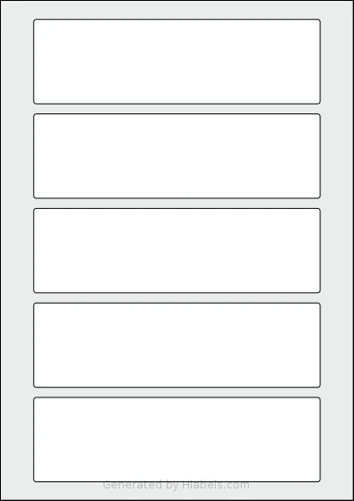 AALabels® AAF005 template with 5 rectangular 170 x 50 millimeter labels per sheet, on A4-size adhesive blank label sheets.
