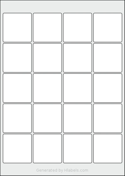 AALabels® AAF020 template with 20 rectangular 48 x 49 millimeter labels per sheet, on A4-size adhesive blank label sheets.