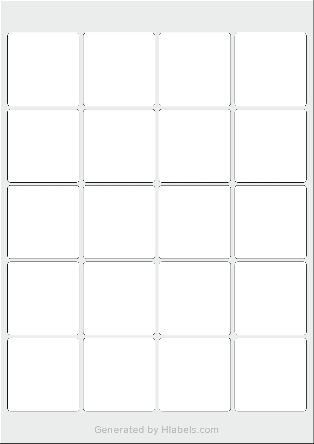 AALabels® AAF020 template with 20 rectangular 48 x 49 millimeter labels per sheet, on A4-size adhesive blank label sheets.