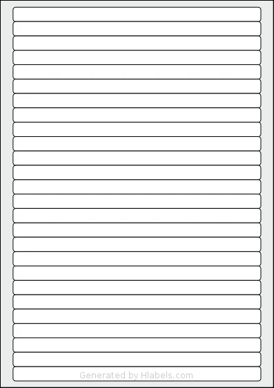 AALabels® AAF026 template with 26 rectangular 190 x 11 millimeter labels per sheet, on A4-size adhesive blank label sheets.