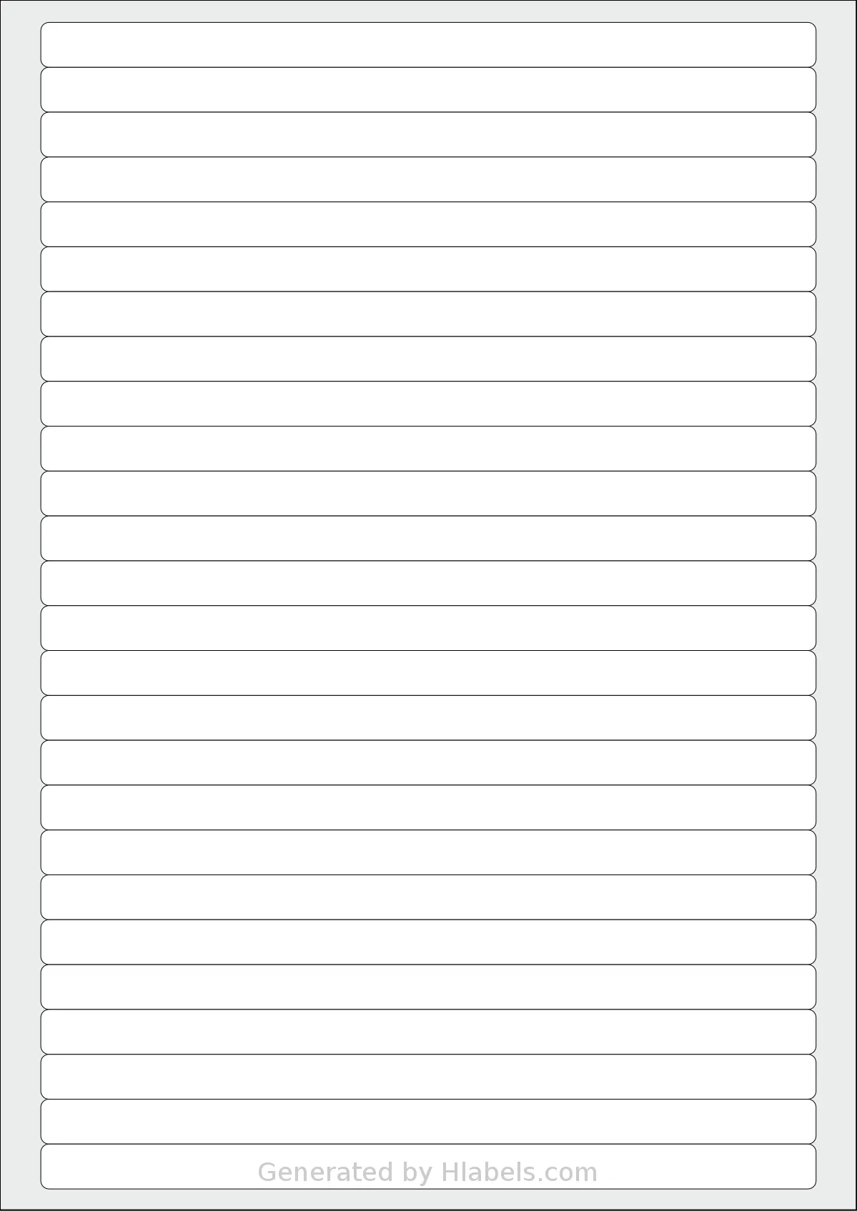 AALabels® AAF026 template with 26 rectangular 190 x 11 millimeter labels per sheet, on A4-size adhesive blank label sheets.