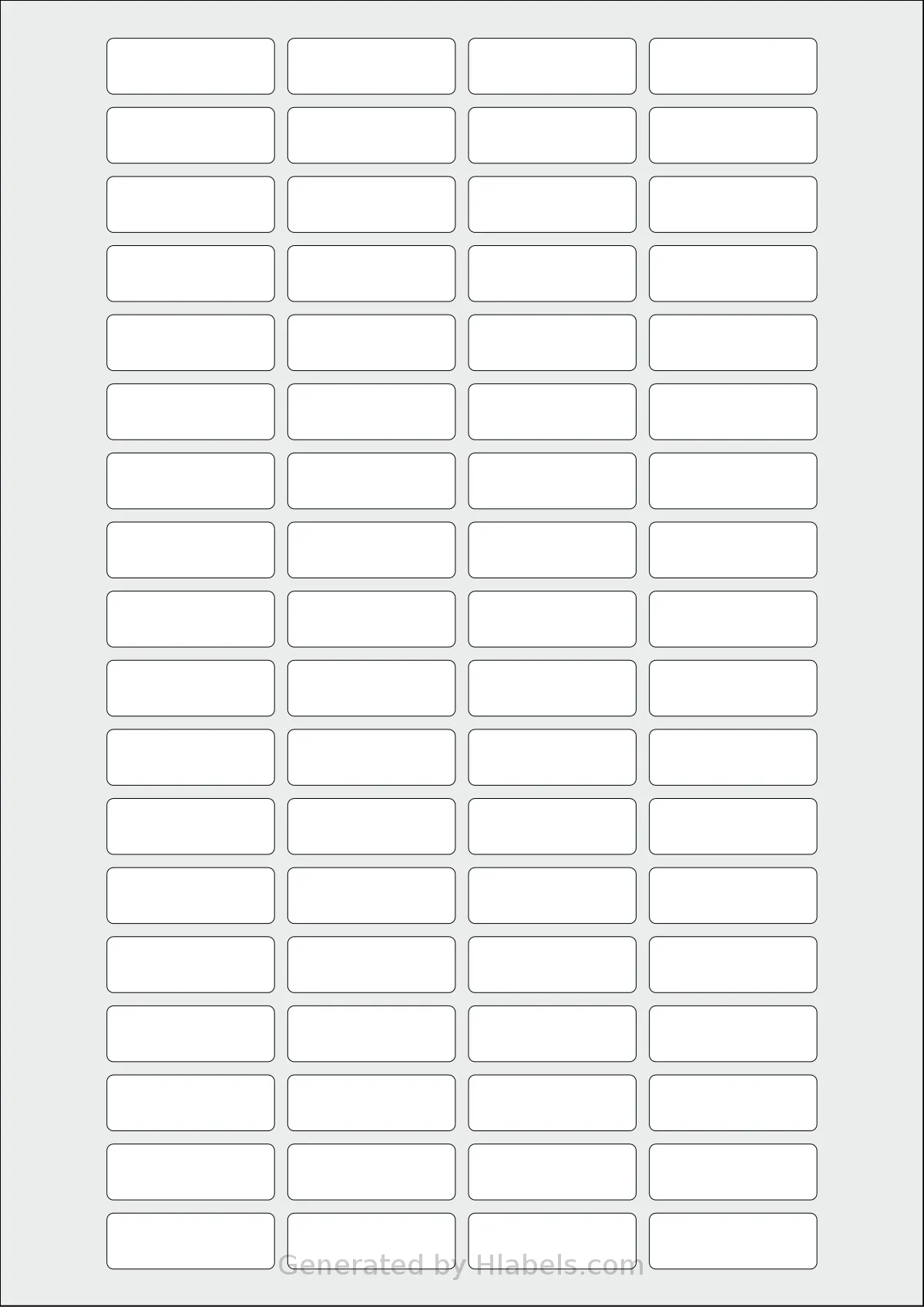 AALabels® AAF072 template with 72 rectangular 38.1 x 12.7 millimeter labels per sheet, on A4-size adhesive blank label sheets.