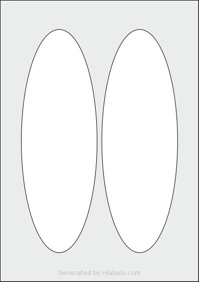 AALabels® AAG002 template with 2 oval 80 x 235 millimeter labels per sheet, on A4-size adhesive blank label sheets.