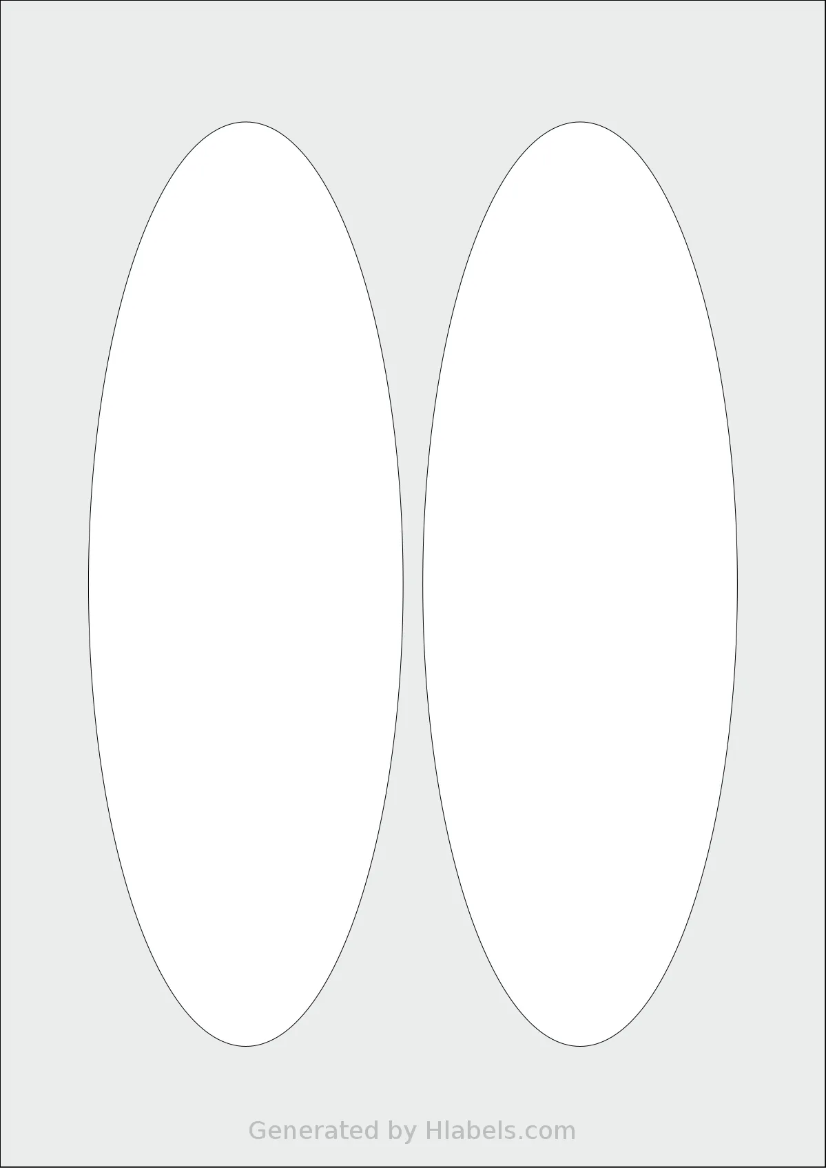 AALabels® AAG002 template with 2 oval 80 x 235 millimeter labels per sheet, on A4-size adhesive blank label sheets.