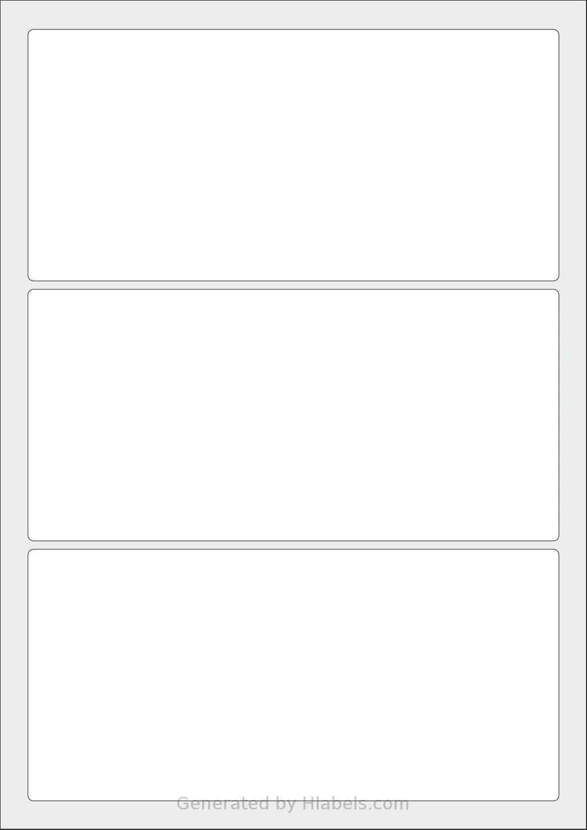AALabels® AAG003 template with 3 rectangular 190 x 90 millimeter labels per sheet, on A4-size adhesive blank label sheets.