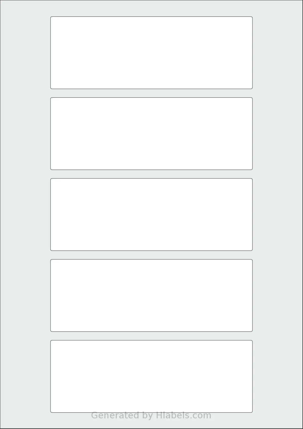 AALabels® AAG005 template with 5 rectangular 140 x 50 millimeter labels per sheet, on A4-size adhesive blank label sheets.