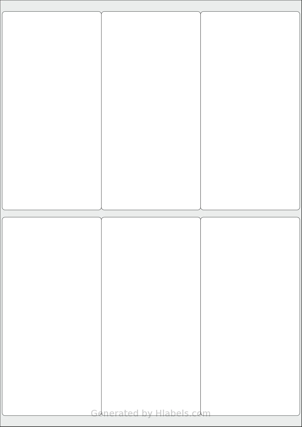 AALabels® AAG006 template with 6 rectangular 69 x 138 millimeter labels per sheet, on A4-size adhesive blank label sheets.