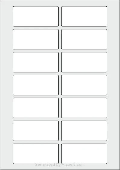 AALabels® AAG014 template with 14 rectangular 80 x 35 millimeter labels per sheet, on A4-size adhesive blank label sheets.