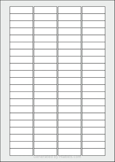 AALabels® AAG084 template with 84 rectangular 42 x 13 millimeter labels per sheet, on A4-size adhesive blank label sheets.