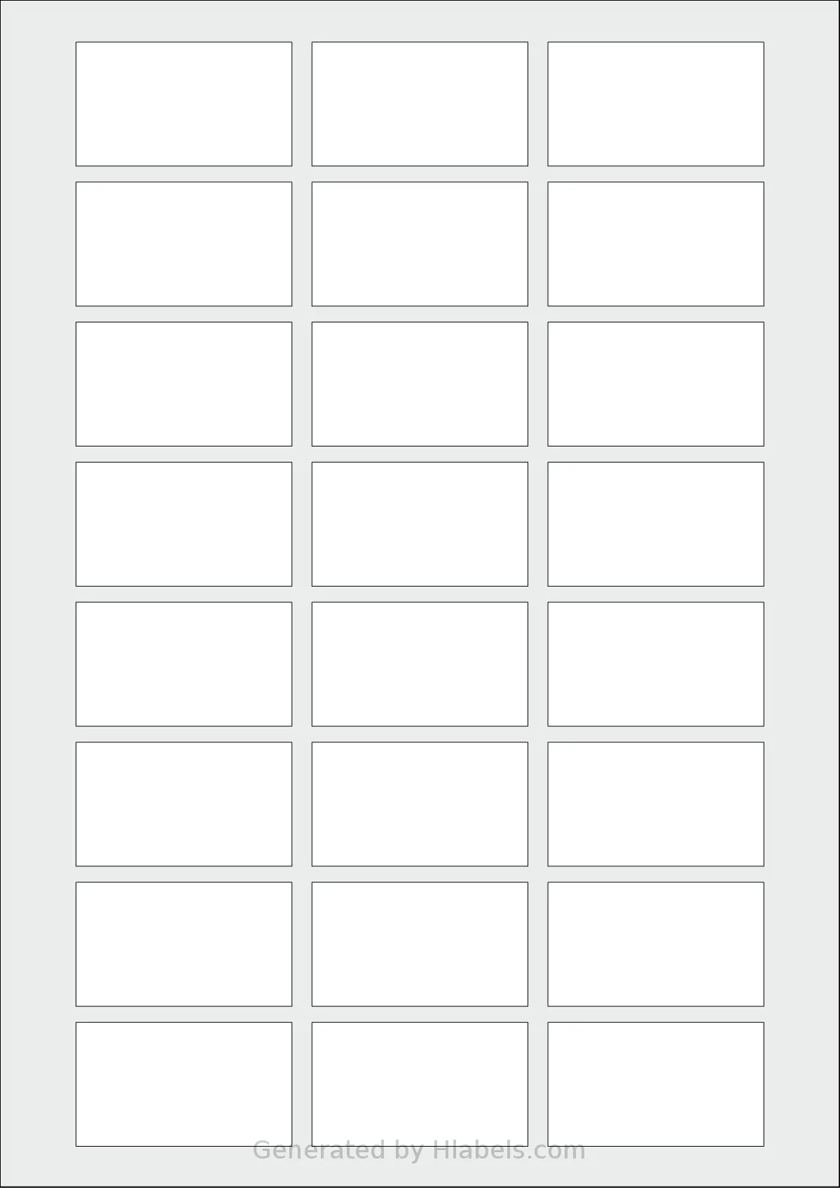 AALabels® AAGG24 template with 24 rectangular 54 x 31 millimeter labels per sheet, on A4-size adhesive blank label sheets.