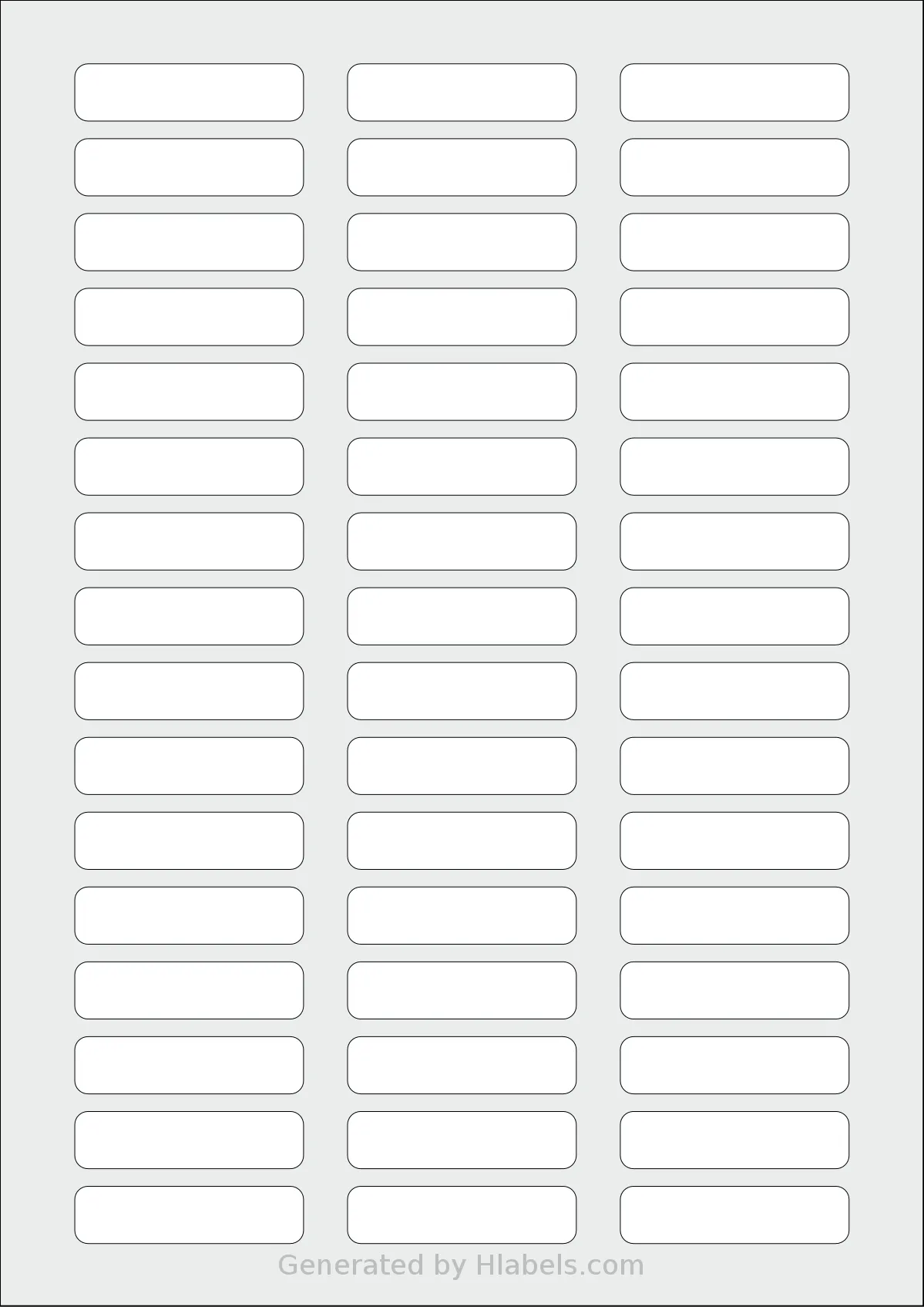 AALabels® AAGG48 template with 48 rectangular 52 x 13 millimeter labels per sheet, on A4-size adhesive blank label sheets.