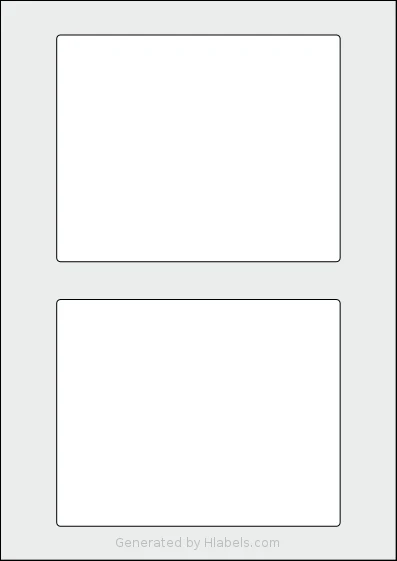 AALabels® AAH002 template with 2 rectangular 150 x 120 millimeter labels per sheet, on A4-size adhesive blank label sheets.