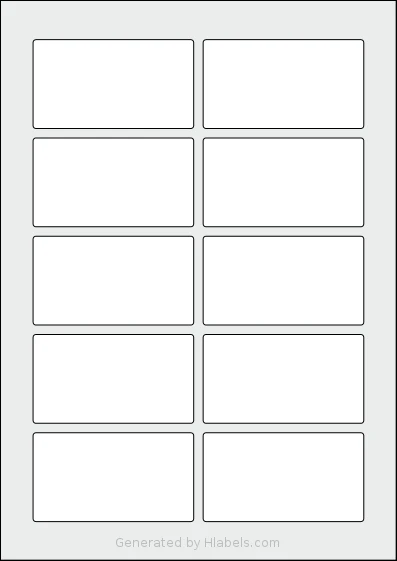 AALabels® AAH010 template with 10 rectangular 85 x 47 millimeter labels per sheet, on A4-size adhesive blank label sheets.