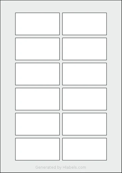 AALabels® AAH012 template with 12 rectangular 76 x 38 millimeter labels per sheet, on A4-size adhesive blank label sheets.