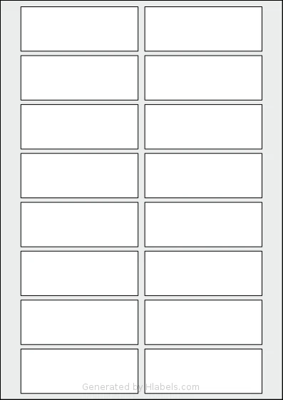 AALabels® AAH016 template with 16 rectangular 87 x 33 millimeter labels per sheet, on A4-size adhesive blank label sheets.