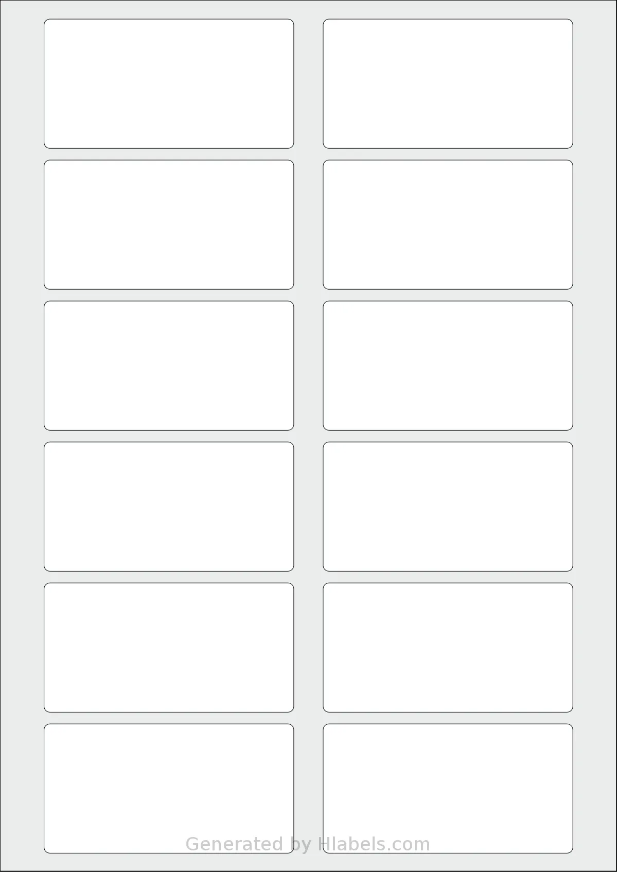AALabels® AAHF12 template with 12 rectangular 85 x 44 millimeter labels per sheet, on A4-size adhesive blank label sheets.