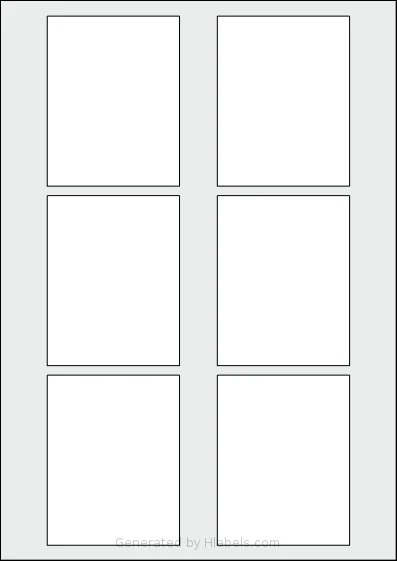 AALabels® AAI006 template with 6 rectangular 70 x 90 millimeter labels per sheet, on A4-size adhesive blank label sheets.