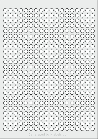 AALabels® AAI432 template with 432 circle labels per sheet, each 8 millimeter in diameter, on A4-size adhesive blank label sheets.