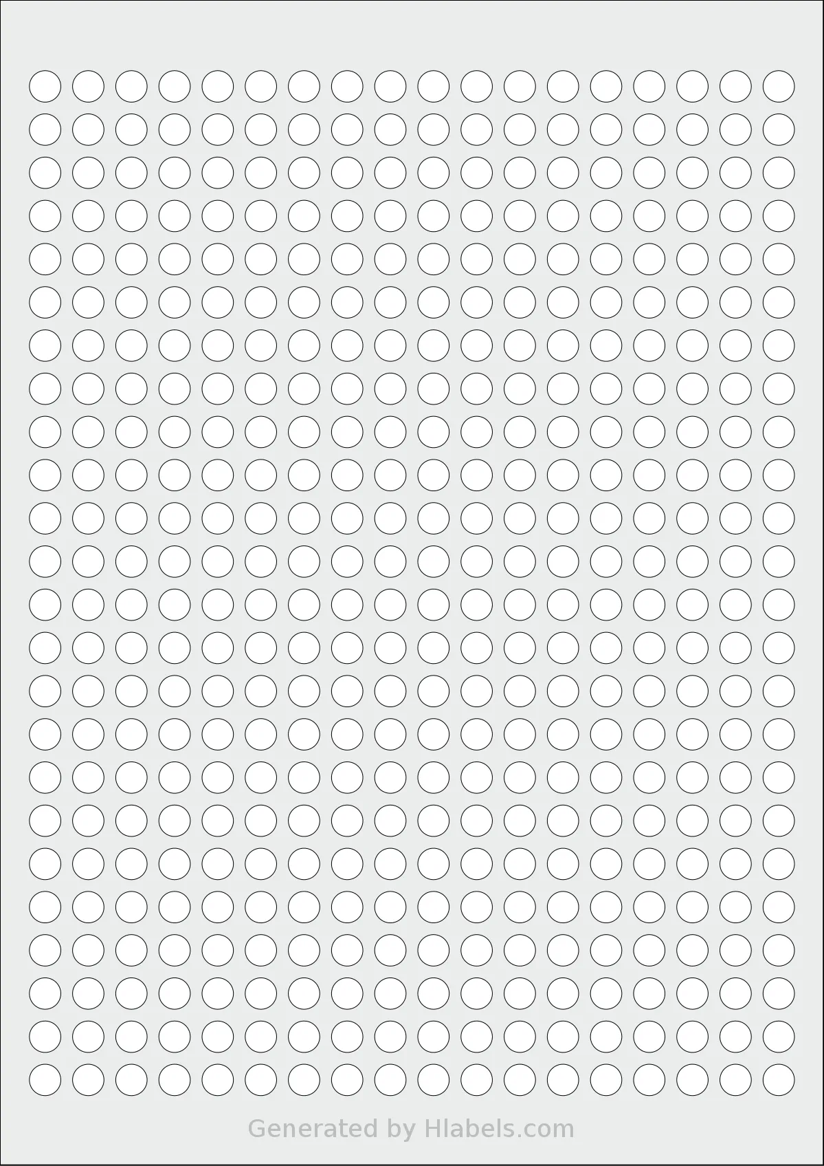 AALabels® AAI432 template with 432 circle labels per sheet, each 8 millimeter in diameter, on A4-size adhesive blank label sheets.
