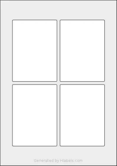 AALabels® AAJ004 template with 4 rectangular 80 x 110 millimeter labels per sheet, on A4-size adhesive blank label sheets.