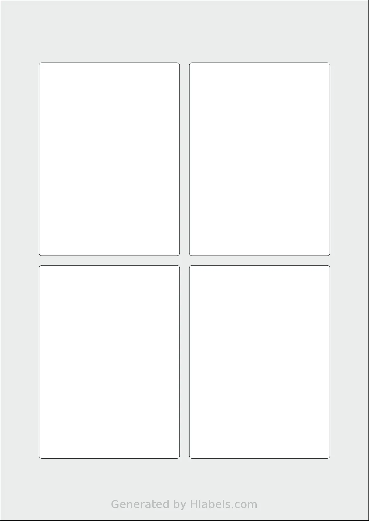 AALabels® AAJ004 template with 4 rectangular 80 x 110 millimeter labels per sheet, on A4-size adhesive blank label sheets.