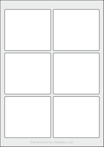 AALabels® AAJ006 template with 6 rectangular 93 x 83 millimeter labels per sheet, on A4-size adhesive blank label sheets.